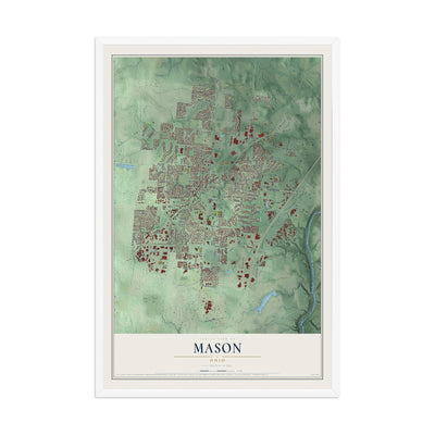 Map of Mason, Ohio, 12 x 18 inch print in a white wood frame