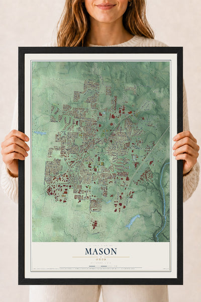 Map of Mason, Ohio, 18 x 24 inch print in a black wood frame