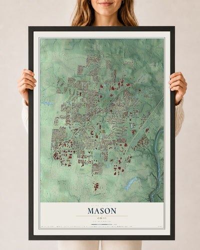 Map of Mason, Ohio, 24 x 36 inch print in a black wood frame
