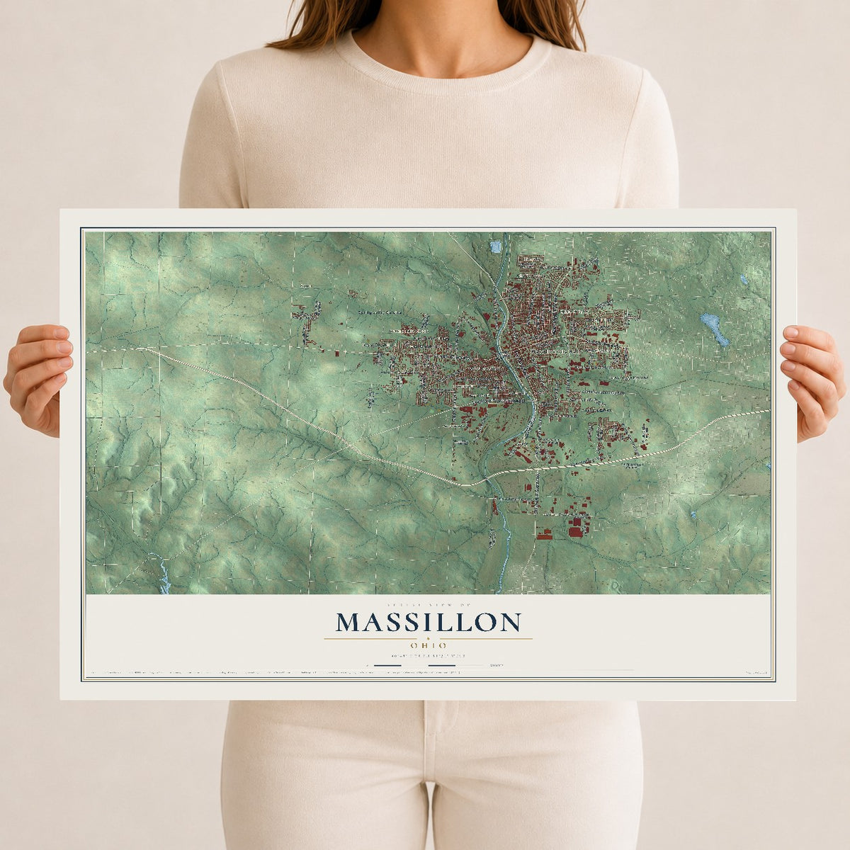 Map of Massillon, Ohio, 12 x 18 inch unframed archival matte print