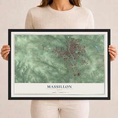 Map of Massillon, Ohio, 12 x 18 inch print in a black wood frame