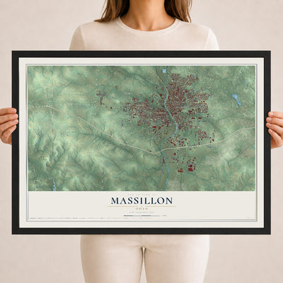 Map of Massillon, Ohio, 18 x 24 inch print in a black wood frame