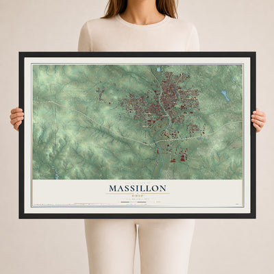 Map of Massillon, Ohio, 24 x 36 inch print in a black wood frame