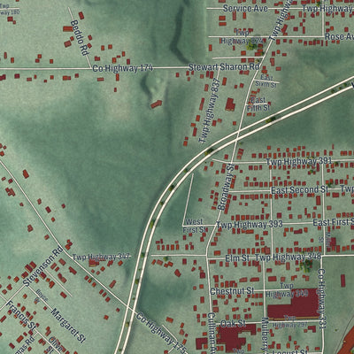 Close-up of the map of Masury, Ohio print showing street and building detail