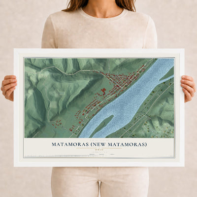Map of Matamoras (New Matamoras), Ohio, 12 x 18 inch print in a white wood frame