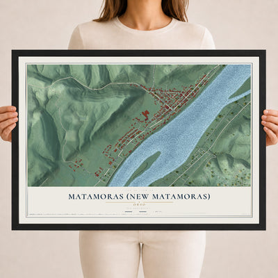 Map of Matamoras (New Matamoras), Ohio, 18 x 24 inch print in a black wood frame