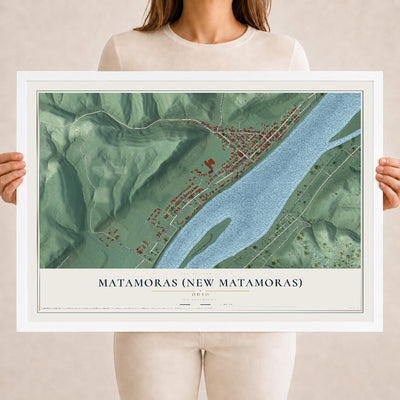 Map of Matamoras (New Matamoras), Ohio, 18 x 24 inch print in a white wood frame