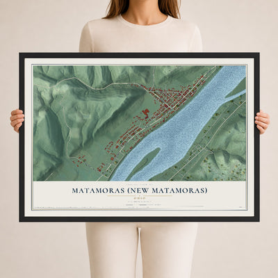 Map of Matamoras (New Matamoras), Ohio, 24 x 36 inch print in a black wood frame