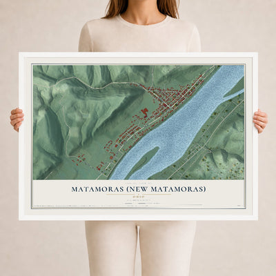 Map of Matamoras (New Matamoras), Ohio, 24 x 36 inch print in a white wood frame