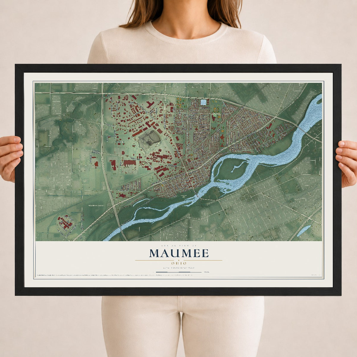 Map of Maumee, Ohio, 18 x 24 inch print in a black wood frame