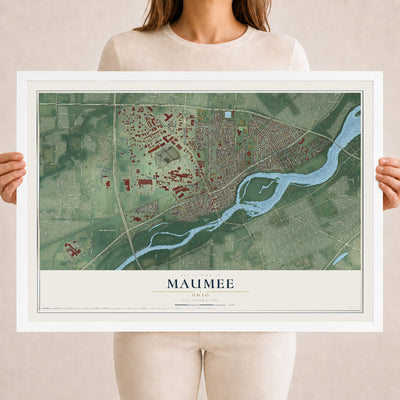 Map of Maumee, Ohio, 18 x 24 inch print in a white wood frame