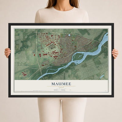 Map of Maumee, Ohio, 24 x 36 inch print in a black wood frame