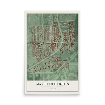 Map of Mayfield Heights, Ohio, 12 x 18 inch unframed archival matte print