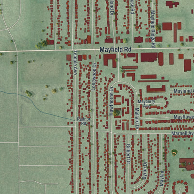 Second close-up of the map of Mayfield Heights, Ohio print showing more streets and buildings