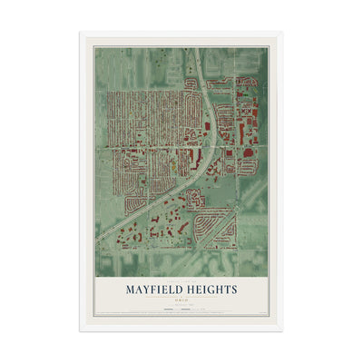 Map of Mayfield Heights, Ohio, 12 x 18 inch print in a white wood frame