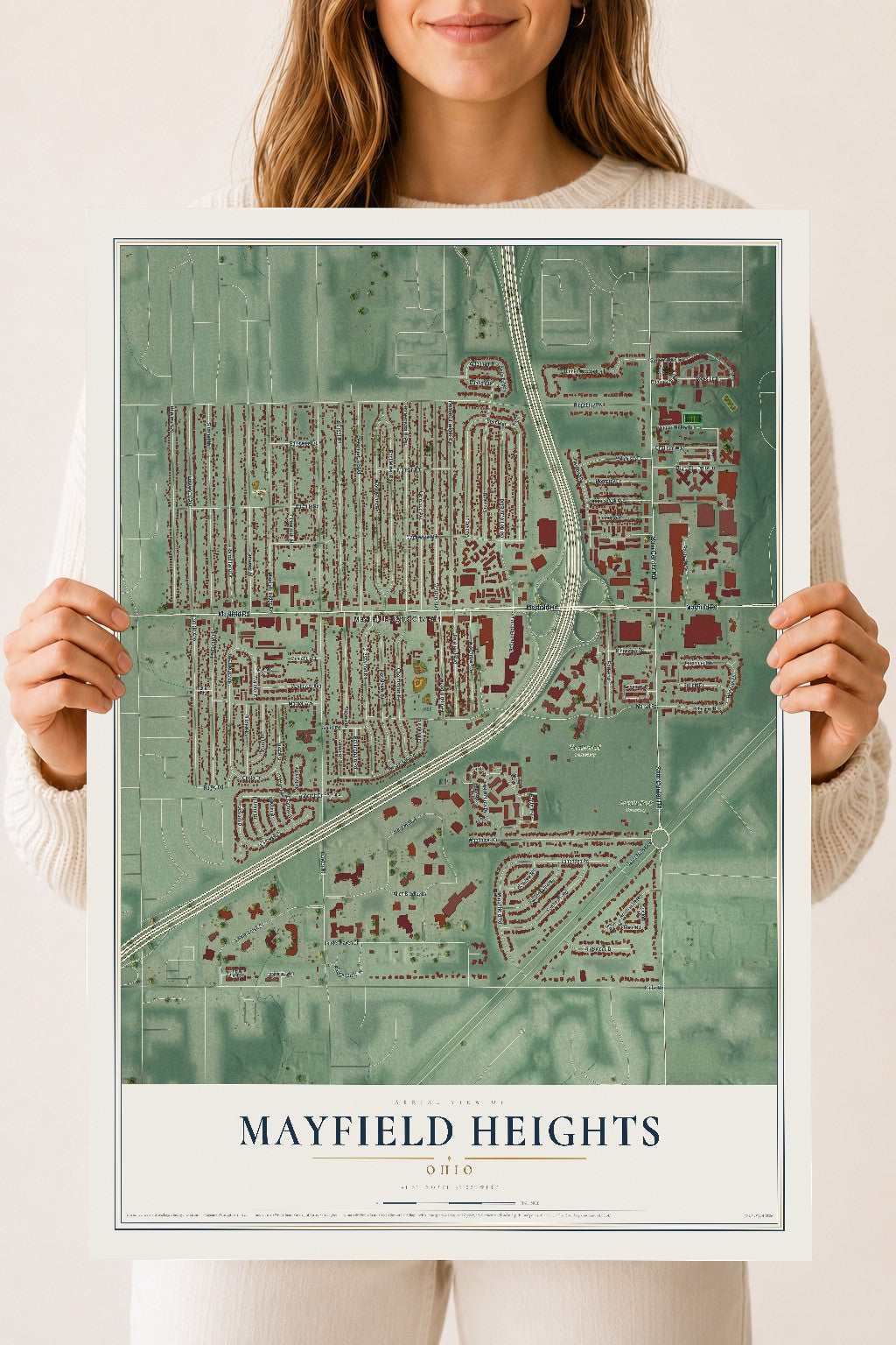 Map of Mayfield Heights, Ohio, 18 x 24 inch unframed archival matte print