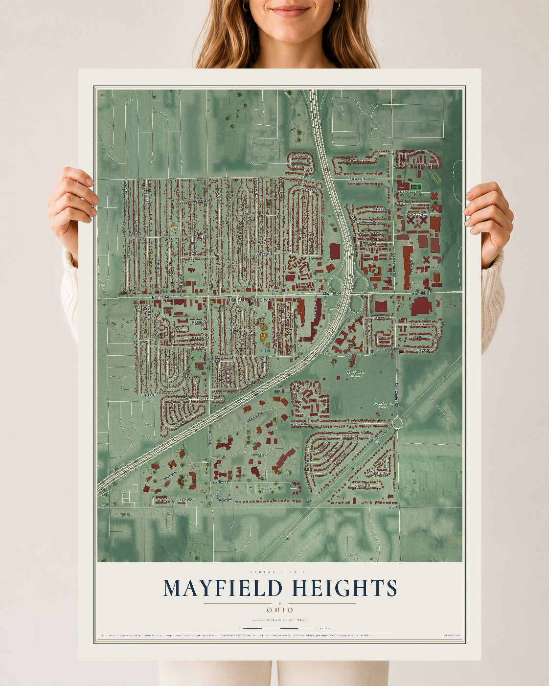 Map of Mayfield Heights, Ohio, 24 x 36 inch unframed archival matte print
