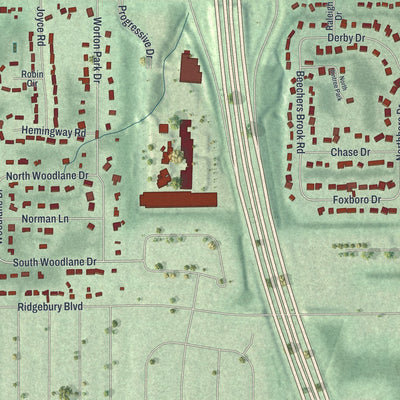 Close-up of the map of Mayfield, Ohio print showing street and building detail