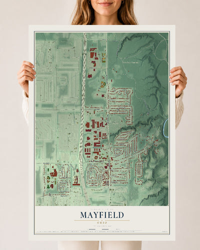 Map of Mayfield, Ohio, 24 x 36 inch unframed archival matte print