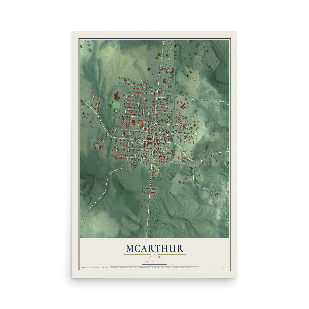 Map of McArthur, Ohio, 12 x 18 inch unframed archival matte print