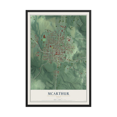 Map of McArthur, Ohio, 12 x 18 inch print in a black wood frame