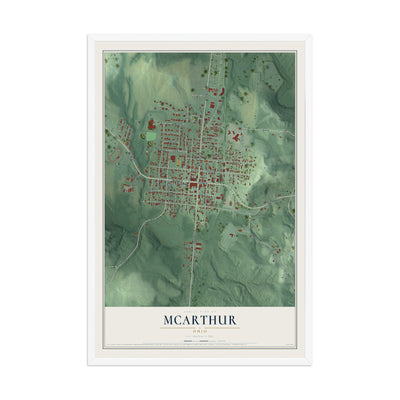 Map of McArthur, Ohio, 12 x 18 inch print in a white wood frame