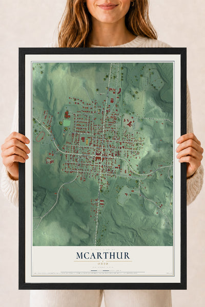 Map of McArthur, Ohio, 18 x 24 inch print in a black wood frame