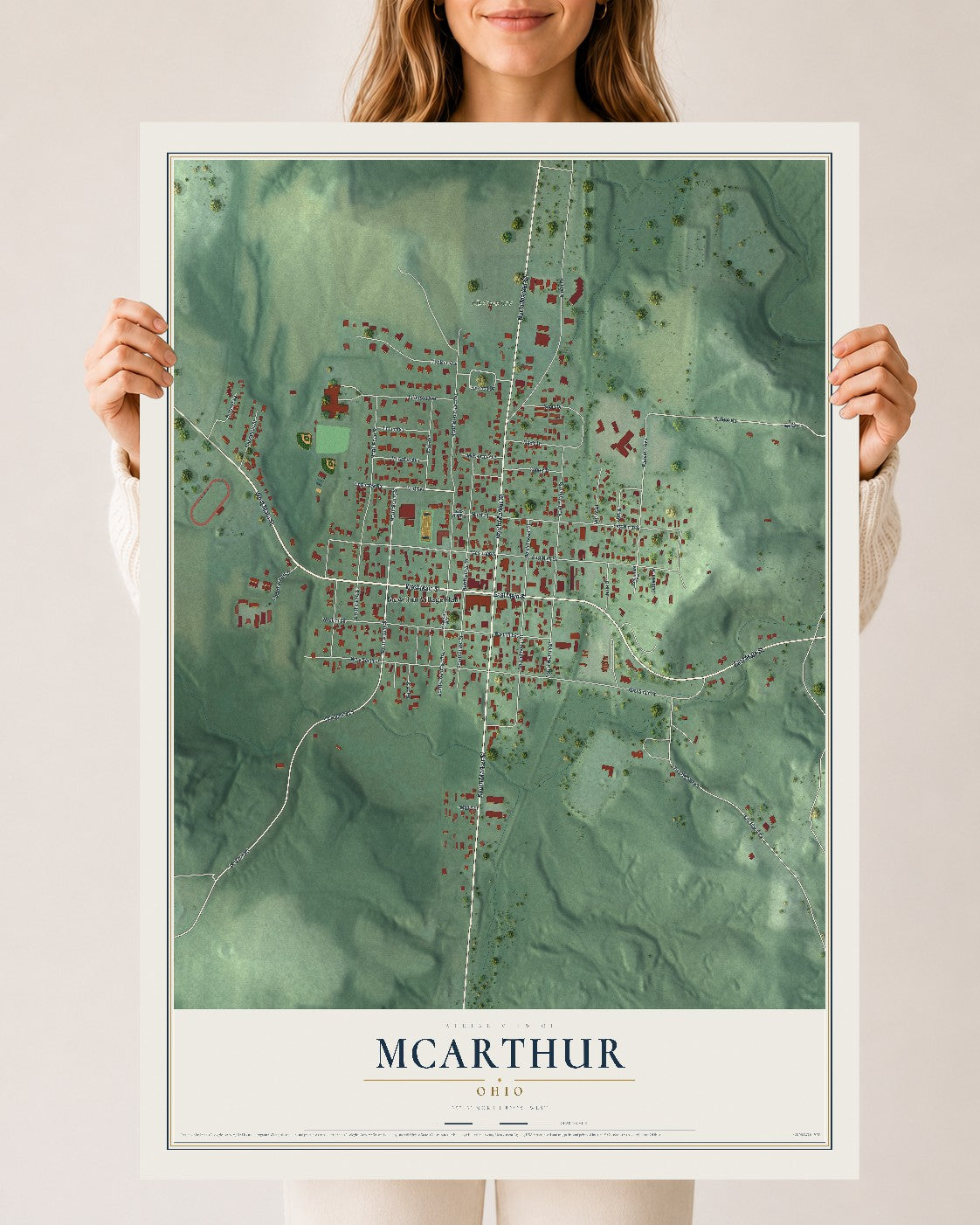 Map of McArthur, Ohio, 24 x 36 inch unframed archival matte print