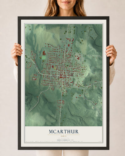Map of McArthur, Ohio, 24 x 36 inch print in a black wood frame