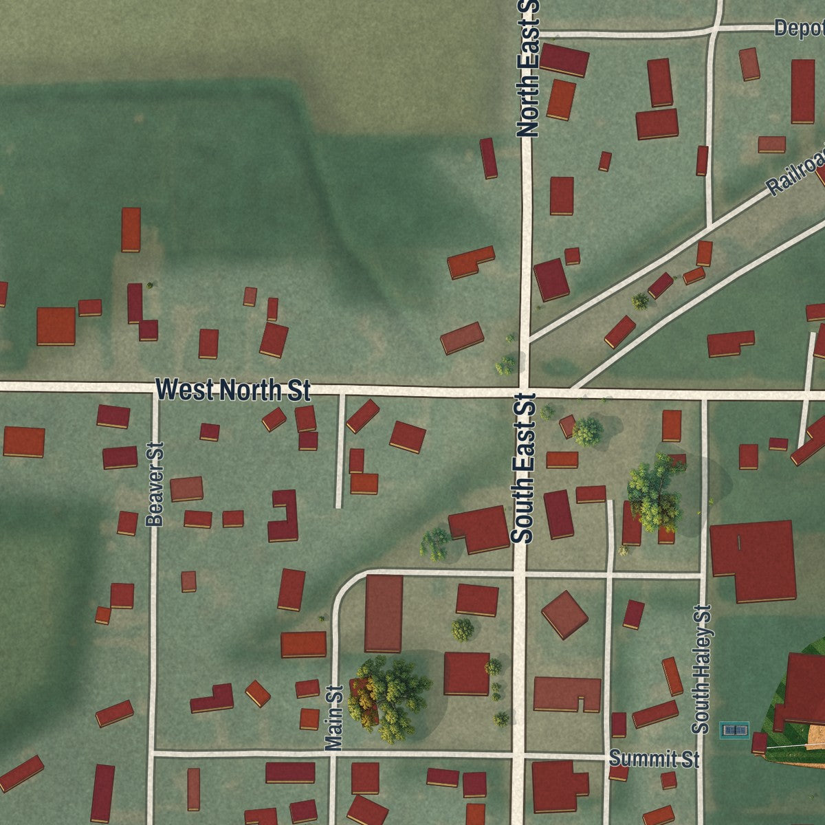 Close-up of the map of McClure, Ohio print showing street and building detail