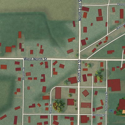 Close-up of the map of McClure, Ohio print showing street and building detail