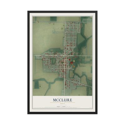 Map of McClure, Ohio, 12 x 18 inch print in a black wood frame