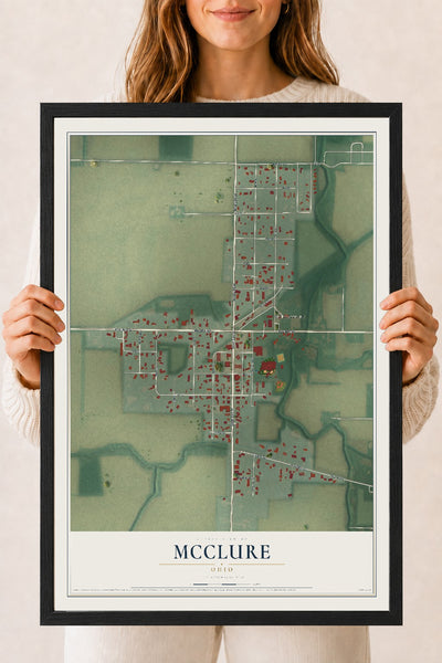 Map of McClure, Ohio, 18 x 24 inch print in a black wood frame