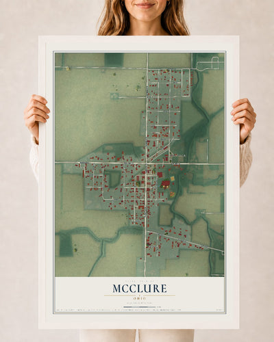 Map of McClure, Ohio, 24 x 36 inch print in a white wood frame