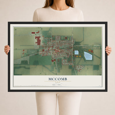 Map of McComb, Ohio, 24 x 36 inch print in a black wood frame