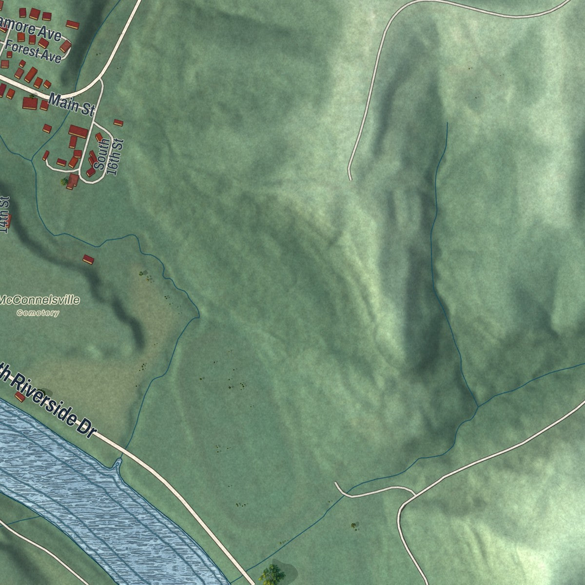 Second close-up of the map of McConnelsville, Ohio print showing more streets and buildings