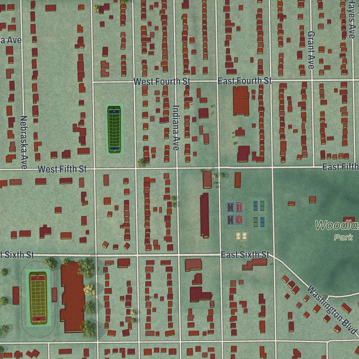 Close-up of the map of McDonald, Ohio print showing street and building detail