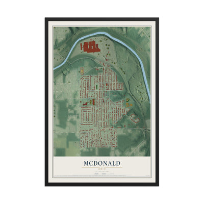 Map of McDonald, Ohio, 12 x 18 inch print in a black wood frame