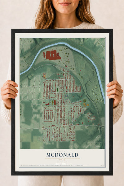 Map of McDonald, Ohio, 18 x 24 inch print in a black wood frame