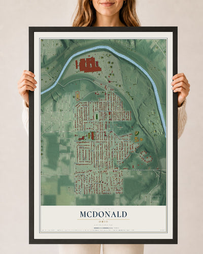 Map of McDonald, Ohio, 24 x 36 inch print in a black wood frame