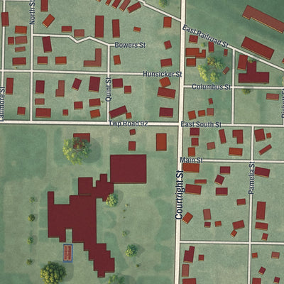 Close-up of the map of McGuffey, Ohio print showing street and building detail