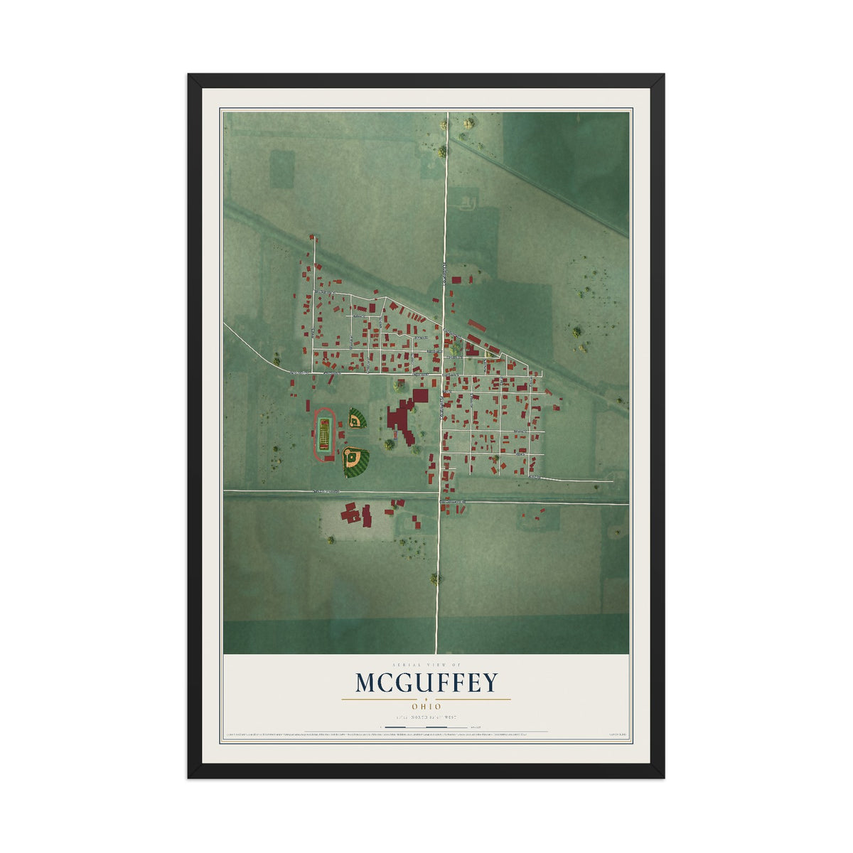 Map of McGuffey, Ohio, 12 x 18 inch print in a black wood frame