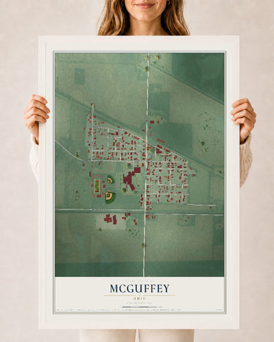 Map of McGuffey, Ohio, 24 x 36 inch print in a white wood frame