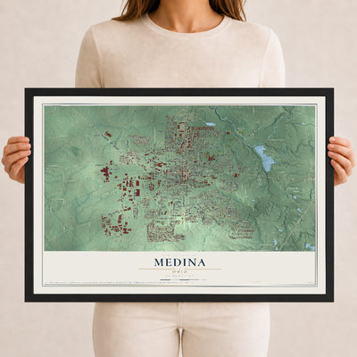 Map of Medina, Ohio, 12 x 18 inch print in a black wood frame