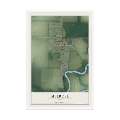 Map of Melrose, Ohio, 12 x 18 inch print in a white wood frame