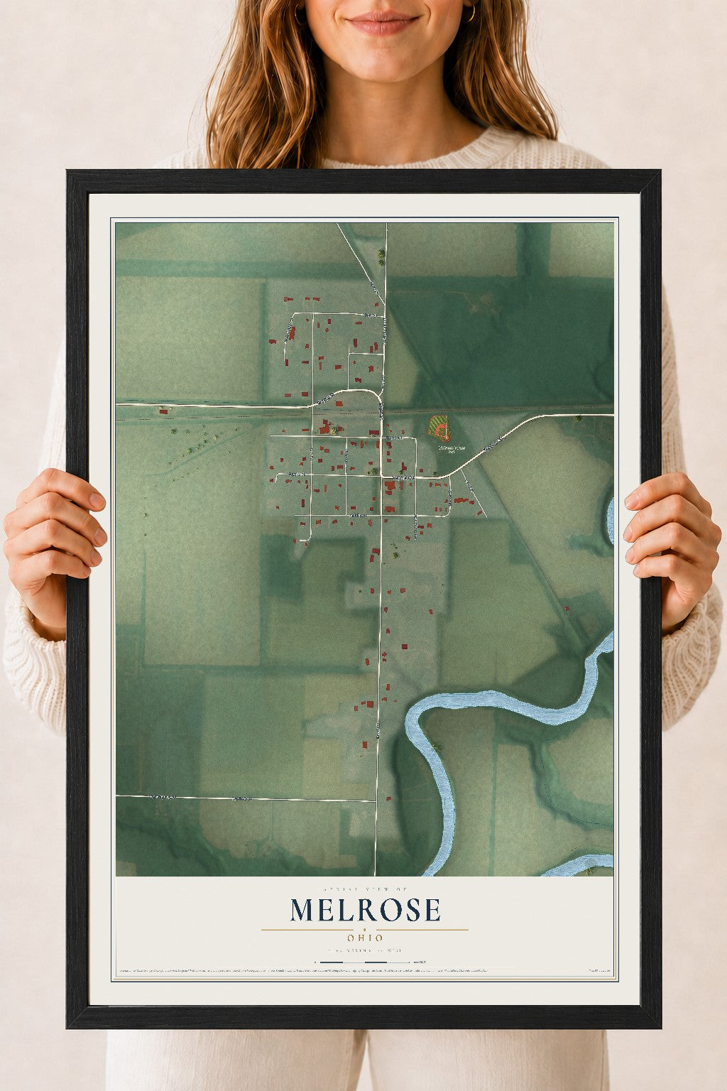 Map of Melrose, Ohio, 18 x 24 inch print in a black wood frame