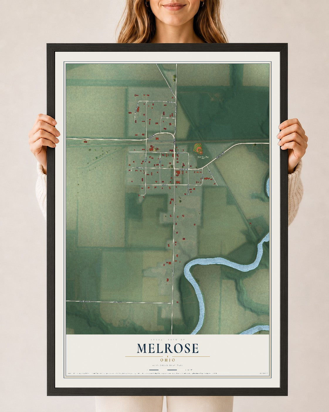 Map of Melrose, Ohio, 24 x 36 inch print in a black wood frame