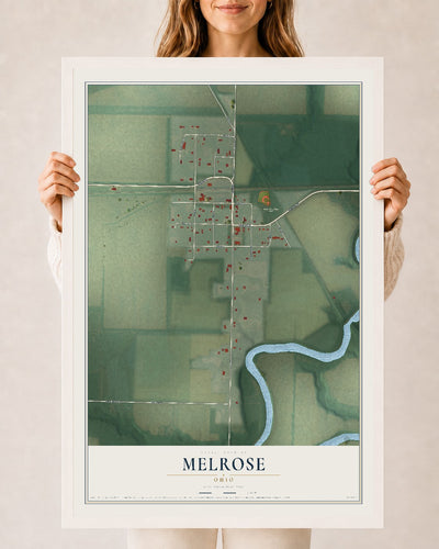 Map of Melrose, Ohio, 24 x 36 inch print in a white wood frame