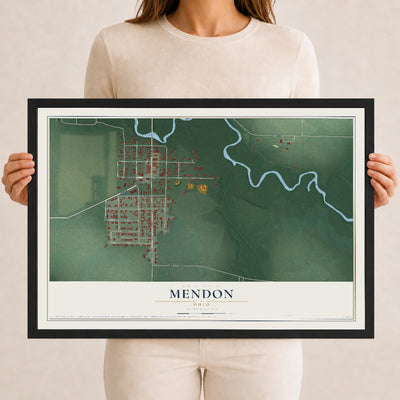 Map of Mendon, Ohio, 12 x 18 inch print in a black wood frame