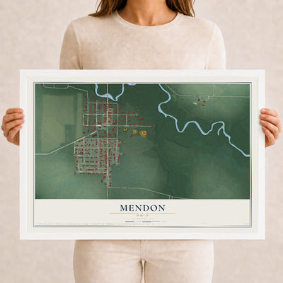 Map of Mendon, Ohio, 12 x 18 inch print in a white wood frame